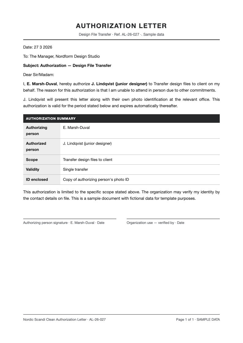 Nordic scandi clean authorization letter